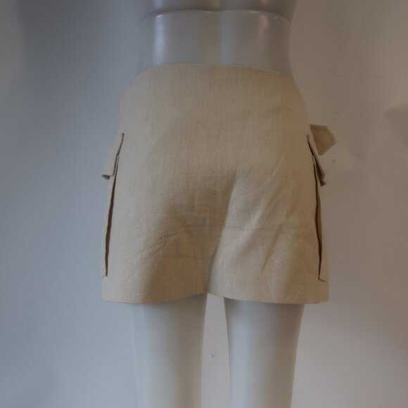 Womens A.L.C. Conan Tan Linen Cotton Blend Oversized Pockets Wrap Mini Skirt 4 - Picture 7 of 9